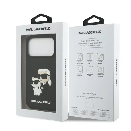 Husă spate Karl Lagerfeld 3D Cauciuc Karl și Choupette pentru iPhone 17 Pro, Neagră