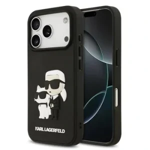 Husă spate Karl Lagerfeld 3D Cauciuc Karl și Choupette pentru iPhone 17 Pro, Neagră