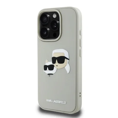 Husă spate Karl Lagerfeld 3D Rubber Double Heads pentru iPhone 16 Pro Max, bej