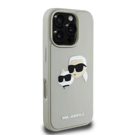Husă spate Karl Lagerfeld 3D Rubber Double Heads pentru iPhone 16 Pro Max, bej