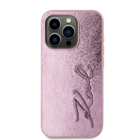 Husă spate Karl Lagerfeld cu logo PU și creț pentru iPhone 15 Pro Max, roz