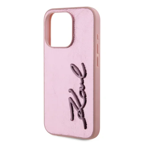 Husă spate Karl Lagerfeld cu logo PU și creț pentru iPhone 15 Pro Max, roz