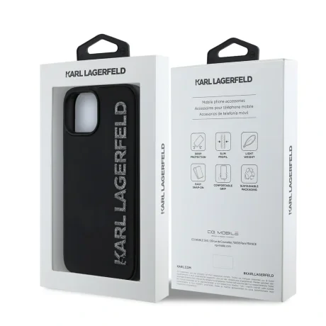 Husă spate Karl Lagerfeld cu logo sclipici 3D din cauciuc pentru iPhone 13, neagră