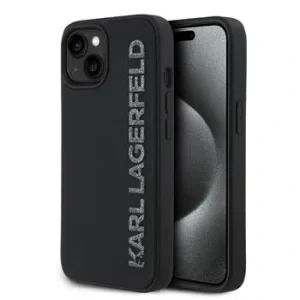 Husă spate Karl Lagerfeld cu logo sclipici 3D din cauciuc pentru iPhone 13, neagră
