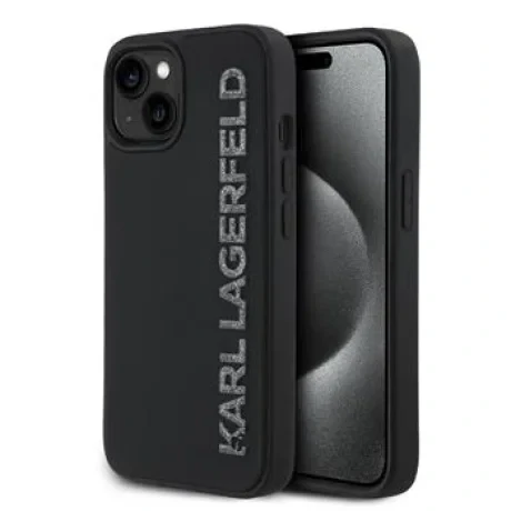Husă spate Karl Lagerfeld cu logo sclipici 3D din cauciuc pentru iPhone 13, neagră
