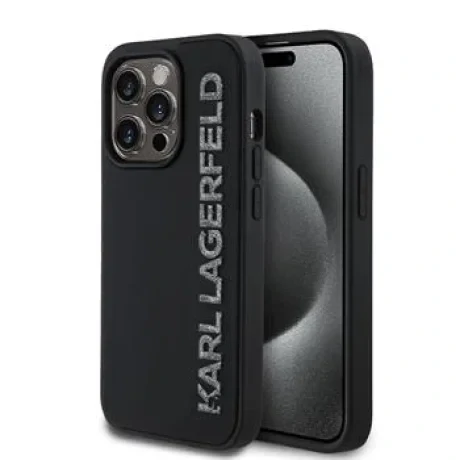 Husă spate Karl Lagerfeld cu logo sclipici 3D din cauciuc pentru iPhone 13 Pro, neagră
