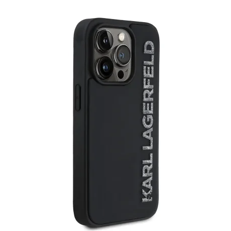 Husă spate Karl Lagerfeld cu logo sclipici 3D din cauciuc pentru iPhone 13 Pro, neagră