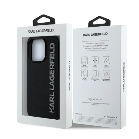 Husă spate Karl Lagerfeld cu logo sclipici 3D din cauciuc pentru iPhone 13 Pro, neagră