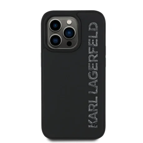 Husă spate Karl Lagerfeld cu logo sclipici 3D din cauciuc pentru iPhone 14 Pro, neagră