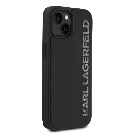 Husă spate Karl Lagerfeld cu logo sclipici 3D din cauciuc pentru iPhone 15, neagră