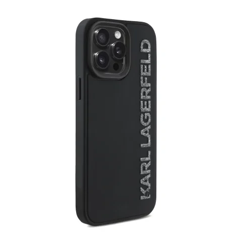 Husă spate Karl Lagerfeld cu logo sclipici 3D din cauciuc pentru iPhone 15 Pro Max, neagră