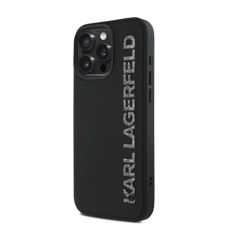 Husă spate Karl Lagerfeld cu logo sclipici 3D din cauciuc pentru iPhone 15 Pro Max, neagră