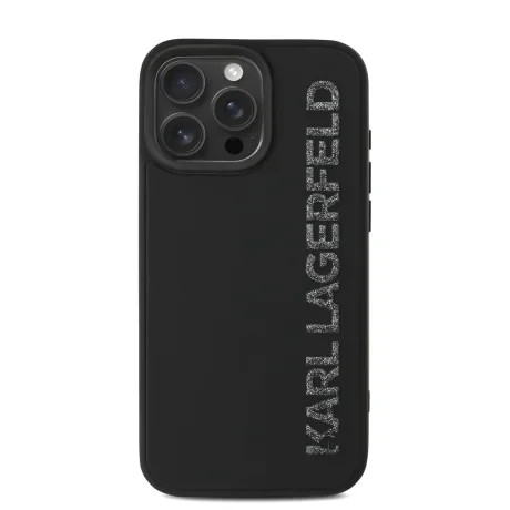 Husă spate Karl Lagerfeld cu logo sclipici 3D din cauciuc pentru iPhone 15 Pro Max, neagră