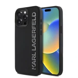 Husă spate Karl Lagerfeld cu logo sclipici 3D din cauciuc pentru iPhone 15 Pro Max, neagră