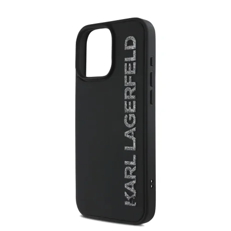 Husă spate Karl Lagerfeld cu logo sclipici 3D din cauciuc pentru iPhone 15 Pro Max, neagră