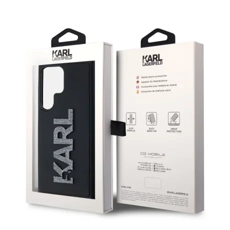 Husă spate Karl Lagerfeld cu logo sclipici 3D din cauciuc pentru Samsung Galaxy S24 Ultra, neagră