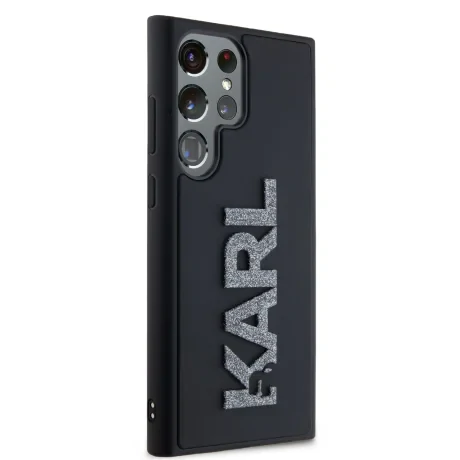Husă spate Karl Lagerfeld cu logo sclipici 3D din cauciuc pentru Samsung Galaxy S24 Ultra, neagră