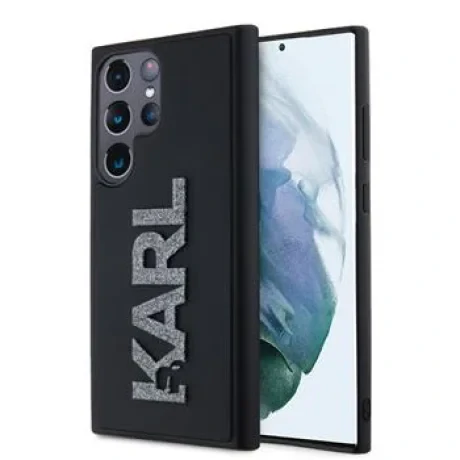 Husă spate Karl Lagerfeld cu logo sclipici 3D din cauciuc pentru Samsung Galaxy S24 Ultra, neagră