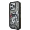 Husă spate Karl Lagerfeld cu sclipici lichid și împrăștiere Choupette pentru iPhone 16 Pro Max, neagră