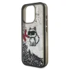 Husă spate Karl Lagerfeld cu sclipici lichid și împrăștiere Choupette pentru iPhone 16 Pro Max, neagră