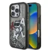 Husă spate Karl Lagerfeld cu sclipici lichid și împrăștiere Choupette pentru iPhone 16 Pro Max, neagră