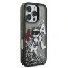 Husă spate Karl Lagerfeld cu sclipici lichid și împrăștiere Choupette pentru iPhone 16 Pro Max, neagră