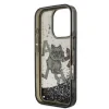 Husă spate Karl Lagerfeld cu sclipici lichid și împrăștiere Choupette pentru iPhone 16 Pro Max, neagră