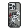 Husă spate Karl Lagerfeld cu sclipici lichid și împrăștiere Choupette pentru iPhone 16 Pro Max, neagră