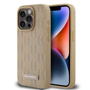 Husă spate Karl Lagerfeld din piele PU cu monogramă și logo metalic MagSafe pentru iPhone 14 Pro Max, bej