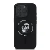 Husă spate Karl Lagerfeld din silicon lichid Karl and Choupette MagSafe pentru iPhone 16 Pro Max, neagră