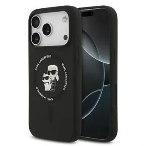 Husă spate Karl Lagerfeld din silicon lichid Karl and Choupette MagSafe pentru iPhone 17 Pro Max, neagră