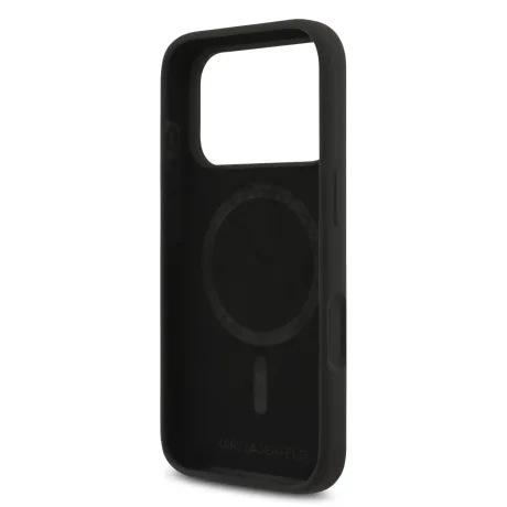 Husă spate Karl Lagerfeld din silicon lichid Karl and Choupette MagSafe pentru iPhone 17 Pro Max, neagră