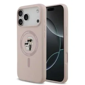Husă spate Karl Lagerfeld din silicon lichid Karl and Choupette MagSafe pentru iPhone 17 Pro Max, roz