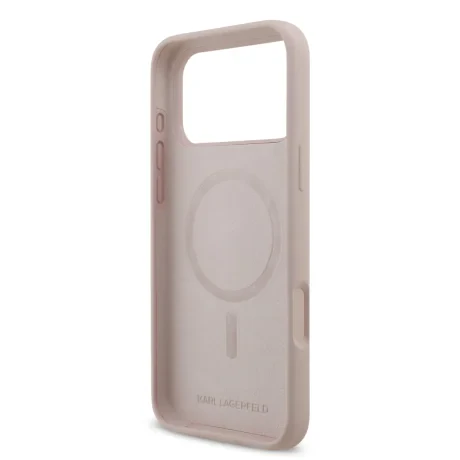 Husă spate Karl Lagerfeld din silicon lichid Karl and Choupette MagSafe pentru iPhone 17 Pro Max, roz
