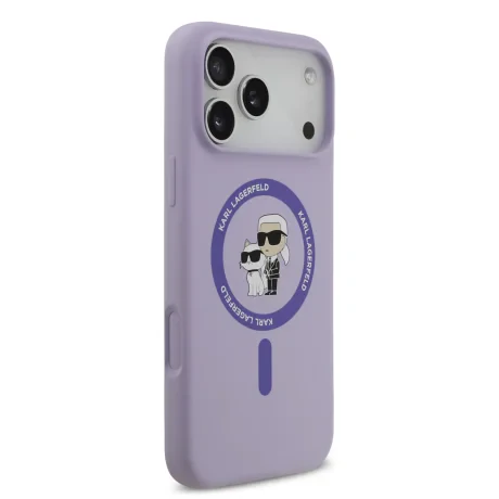 Husă spate Karl Lagerfeld din silicon lichid Karl and Choupette MagSafe pentru iPhone 17 Pro Max, violet