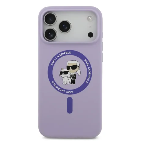 Husă spate Karl Lagerfeld din silicon lichid Karl and Choupette MagSafe pentru iPhone 17 Pro Max, violet