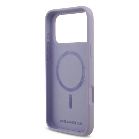 Husă spate Karl Lagerfeld din silicon lichid Karl and Choupette MagSafe pentru iPhone 17 Pro Max, violet