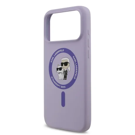 Husă spate Karl Lagerfeld din silicon lichid Karl and Choupette MagSafe pentru iPhone 17 Pro Max, violet