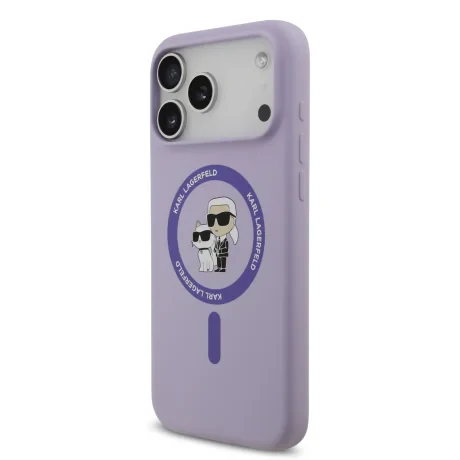 Husă spate Karl Lagerfeld din silicon lichid Karl and Choupette MagSafe pentru iPhone 17 Pro Max, violet