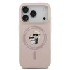 Husă spate Karl Lagerfeld din silicon lichid Karl and Choupette MagSafe pentru iPhone 17 Pro, roz