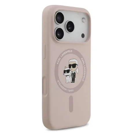 Husă spate Karl Lagerfeld din silicon lichid Karl and Choupette MagSafe pentru iPhone 17 Pro, roz
