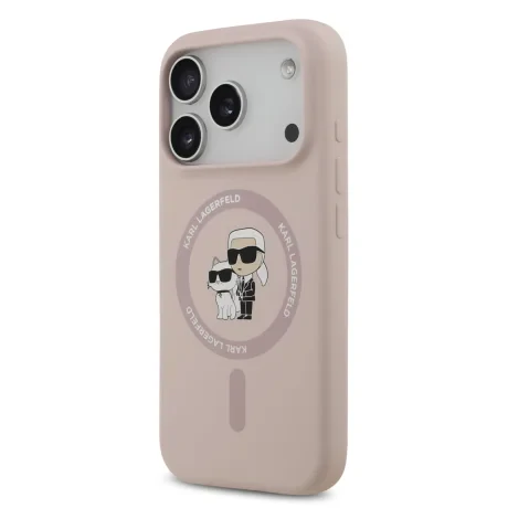 Husă spate Karl Lagerfeld din silicon lichid Karl and Choupette MagSafe pentru iPhone 17 Pro, roz
