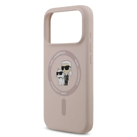 Husă spate Karl Lagerfeld din silicon lichid Karl and Choupette MagSafe pentru iPhone 17 Pro, roz
