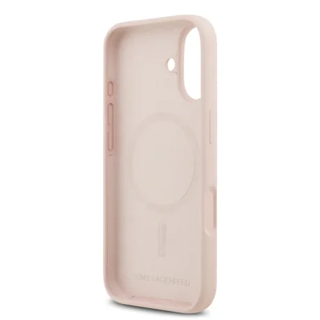 Husă spate Karl Lagerfeld din silicon lichid Karl and Choupette MagSafe pentru iPhone 17, roz