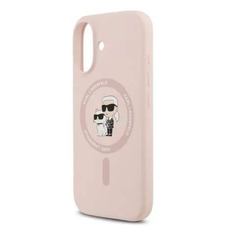 Husă spate Karl Lagerfeld din silicon lichid Karl and Choupette MagSafe pentru iPhone 17, roz