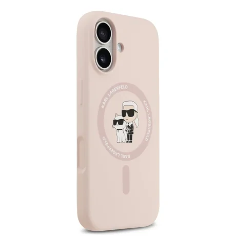 Husă spate Karl Lagerfeld din silicon lichid Karl and Choupette MagSafe pentru iPhone 17, roz