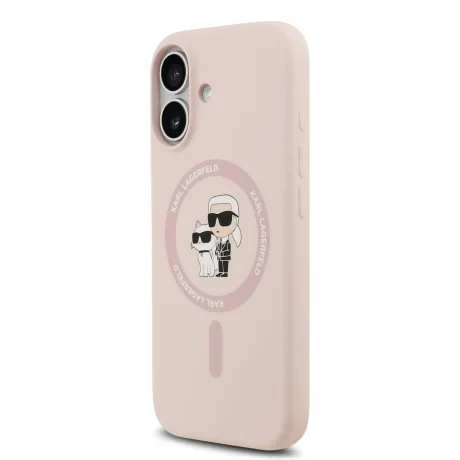 Husă spate Karl Lagerfeld din silicon lichid Karl and Choupette MagSafe pentru iPhone 17, roz