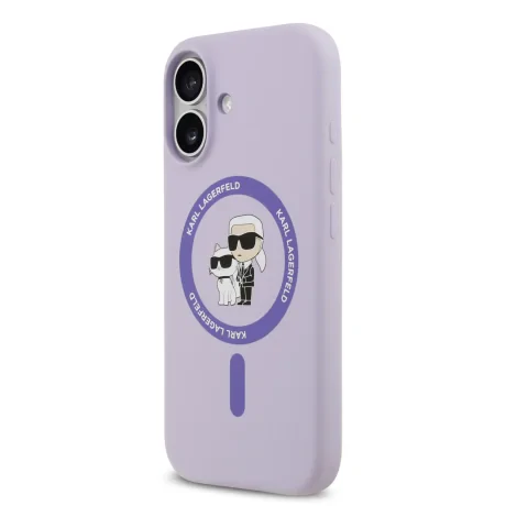 Husă spate Karl Lagerfeld din silicon lichid Karl and Choupette MagSafe pentru iPhone 17, violet