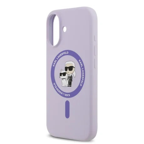 Husă spate Karl Lagerfeld din silicon lichid Karl and Choupette MagSafe pentru iPhone 17, violet