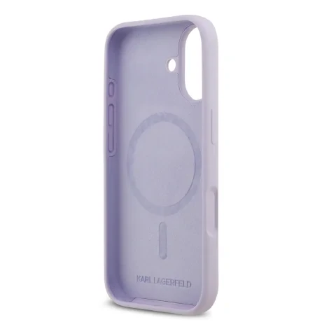 Husă spate Karl Lagerfeld din silicon lichid Karl and Choupette MagSafe pentru iPhone 17, violet